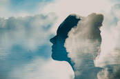 Silhouette of a woman with a cloud showing concern about health